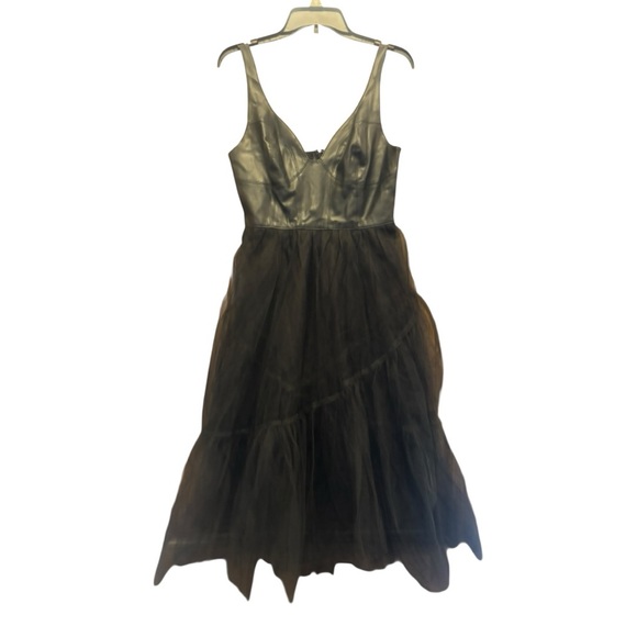 Anthropologie Black Leather and Tulle Dress Size For (4) - Picture 4 of 12